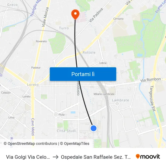 Via Golgi Via Celoria to Ospedale San Raffaele Sez. Turro map