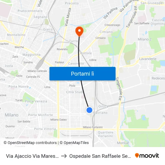 Via Ajaccio Via Marescalchi to Ospedale San Raffaele Sez. Turro map