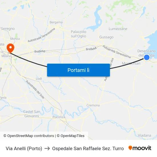 Via Anelli (Porto) to Ospedale San Raffaele Sez. Turro map