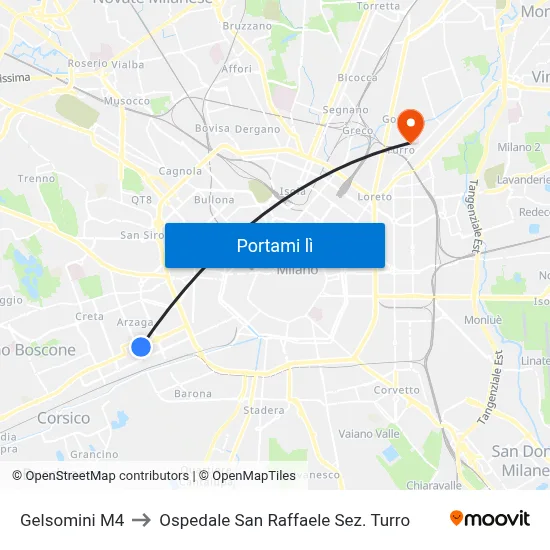 Gelsomini M4 to Ospedale San Raffaele Sez. Turro map