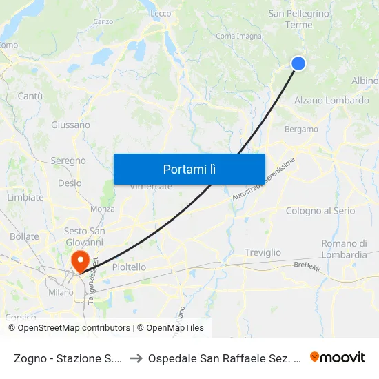 Zogno - Stazione S.A.B. to Ospedale San Raffaele Sez. Turro map