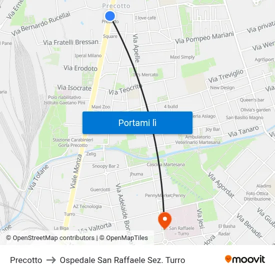 Precotto to Ospedale San Raffaele Sez. Turro map