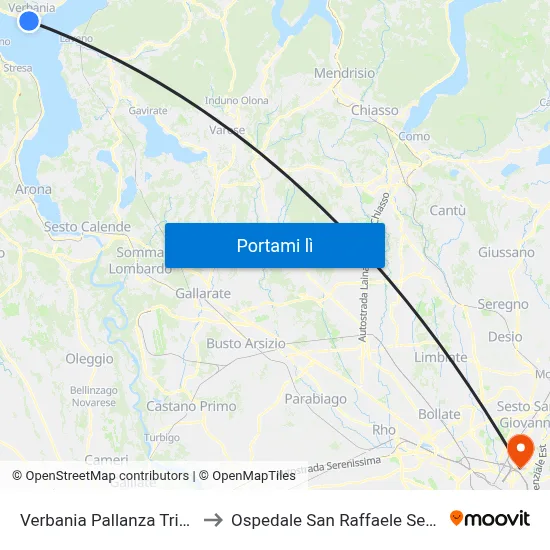 Verbania Pallanza Tribunale to Ospedale San Raffaele Sez. Turro map