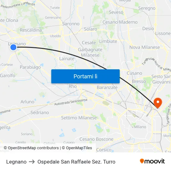 Legnano to Ospedale San Raffaele Sez. Turro map