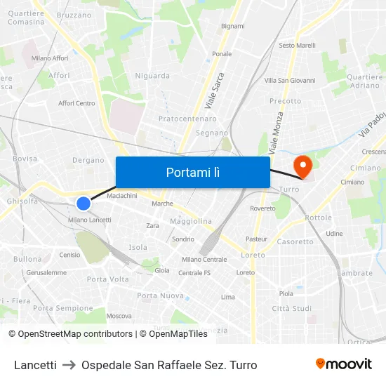 Lancetti to Ospedale San Raffaele Sez. Turro map