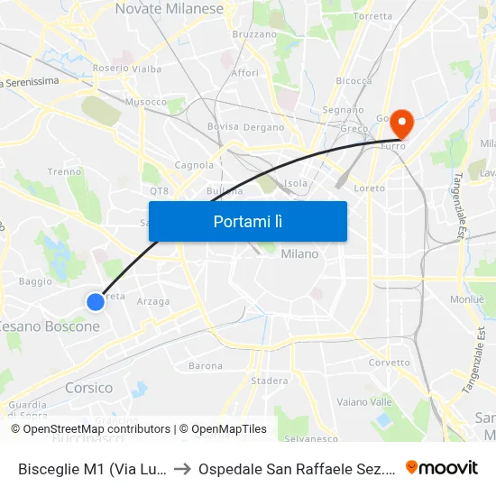 Bisceglie M1 (Via Lucca) to Ospedale San Raffaele Sez. Turro map