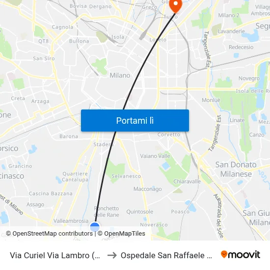 Via Curiel Via Lambro (Rozzano) to Ospedale San Raffaele Sez. Turro map