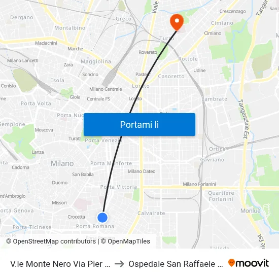 V.le Monte Nero Via Pier Lombardo to Ospedale San Raffaele Sez. Turro map