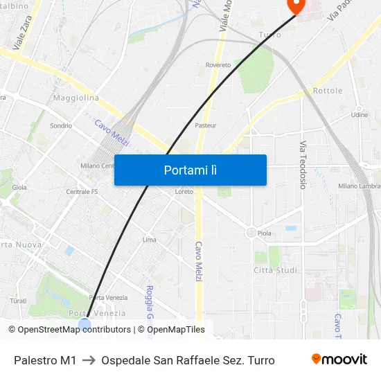 Palestro M1 to Ospedale San Raffaele Sez. Turro map
