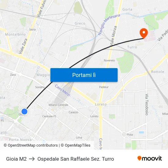 Gioia M2 to Ospedale San Raffaele Sez. Turro map