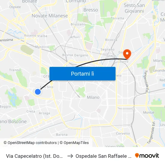 Via Capecelatro (Ist. Don Gnocchi) to Ospedale San Raffaele Sez. Turro map