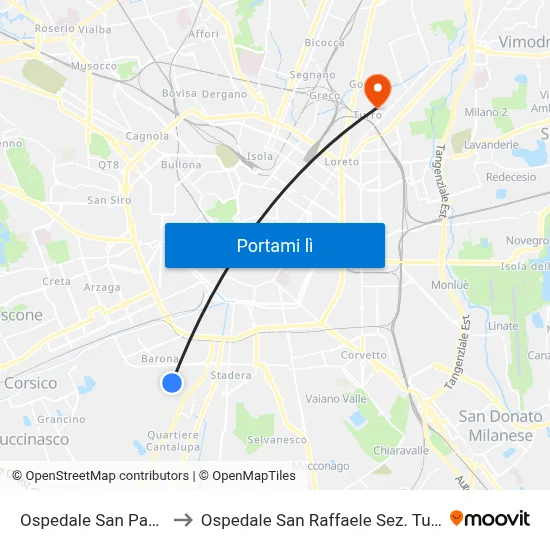 Ospedale San Paolo to Ospedale San Raffaele Sez. Turro map