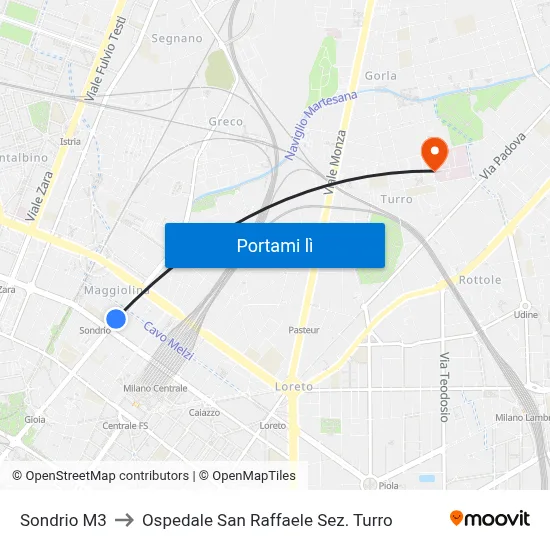 Sondrio M3 to Ospedale San Raffaele Sez. Turro map
