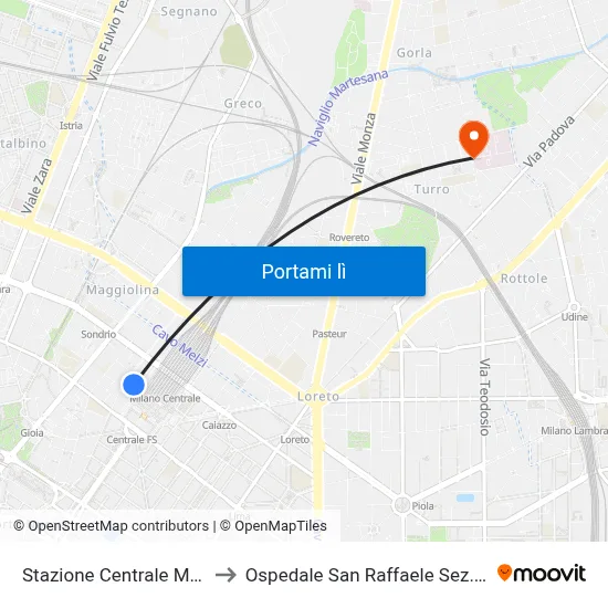 Stazione Centrale M2 M3 to Ospedale San Raffaele Sez. Turro map