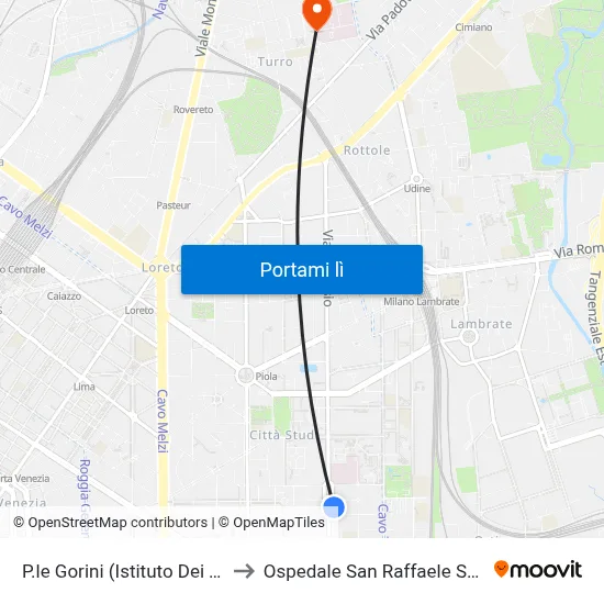 P.le Gorini (Istituto Dei Tumori) to Ospedale San Raffaele Sez. Turro map