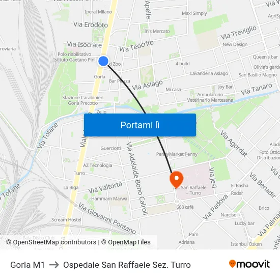 Gorla M1 to Ospedale San Raffaele Sez. Turro map