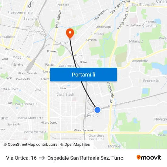 Via Ortica, 16 to Ospedale San Raffaele Sez. Turro map