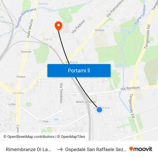 Rimembranze Di Lambrate to Ospedale San Raffaele Sez. Turro map