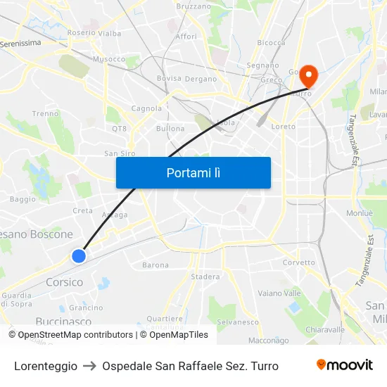 Lorenteggio to Ospedale San Raffaele Sez. Turro map