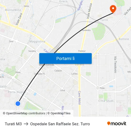 Turati M3 to Ospedale San Raffaele Sez. Turro map
