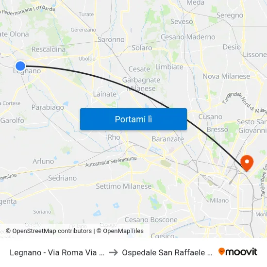 Legnano - Via Roma Via Bellingera to Ospedale San Raffaele Sez. Turro map