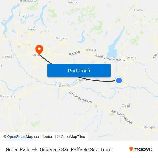 Green Park to Ospedale San Raffaele Sez. Turro map