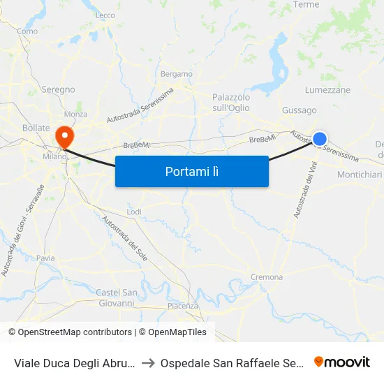 Viale Duca Degli Abruzzi 13 to Ospedale San Raffaele Sez. Turro map