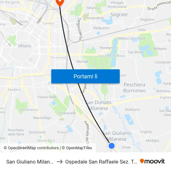 San Giuliano Milanese to Ospedale San Raffaele Sez. Turro map