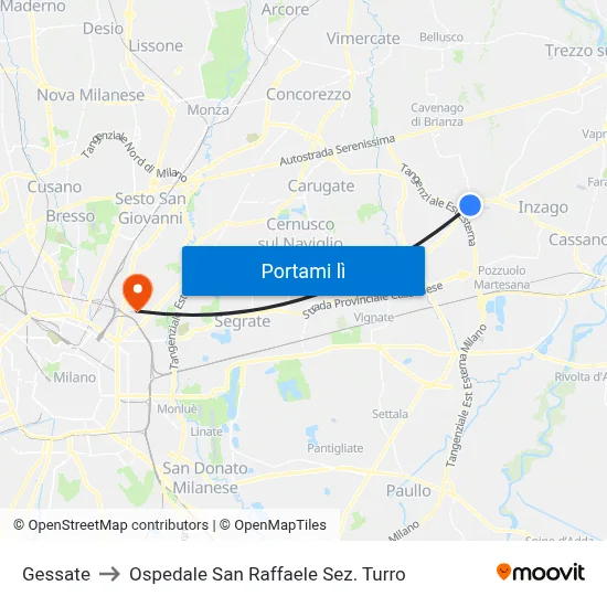 Gessate to Ospedale San Raffaele Sez. Turro map