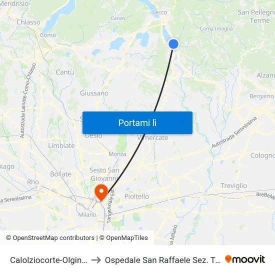 Calolziocorte-Olginate to Ospedale San Raffaele Sez. Turro map