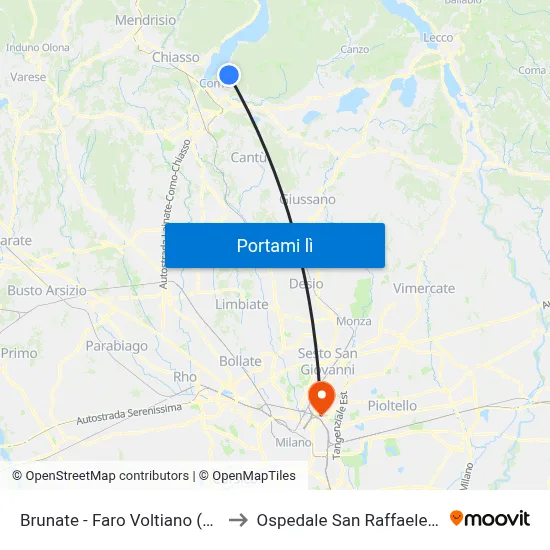 Brunate - Faro Voltiano (S. Maurizio) to Ospedale San Raffaele Sez. Turro map