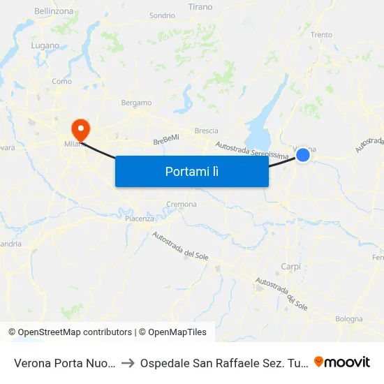 Verona Porta Nuova to Ospedale San Raffaele Sez. Turro map