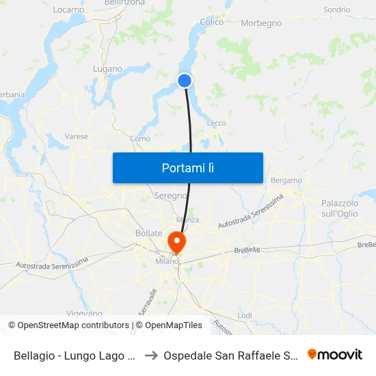 Bellagio - Lungo Lago Marconi to Ospedale San Raffaele Sez. Turro map