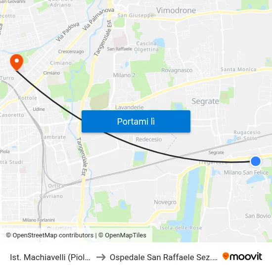 Ist. Machiavelli (Pioltello) to Ospedale San Raffaele Sez. Turro map