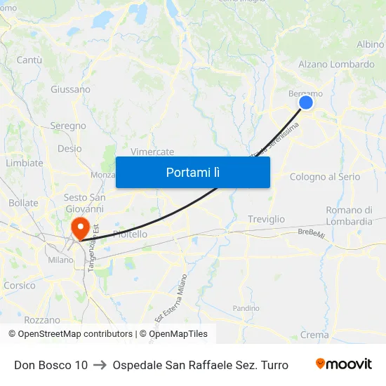 Don Bosco 10 to Ospedale San Raffaele Sez. Turro map