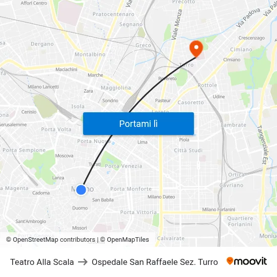 Teatro Alla Scala to Ospedale San Raffaele Sez. Turro map