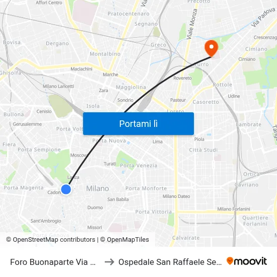 Foro Buonaparte Via Ricasoli to Ospedale San Raffaele Sez. Turro map