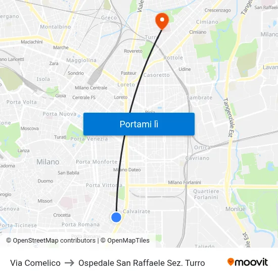 Via Comelico to Ospedale San Raffaele Sez. Turro map