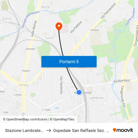 Stazione Lambrate M2 to Ospedale San Raffaele Sez. Turro map