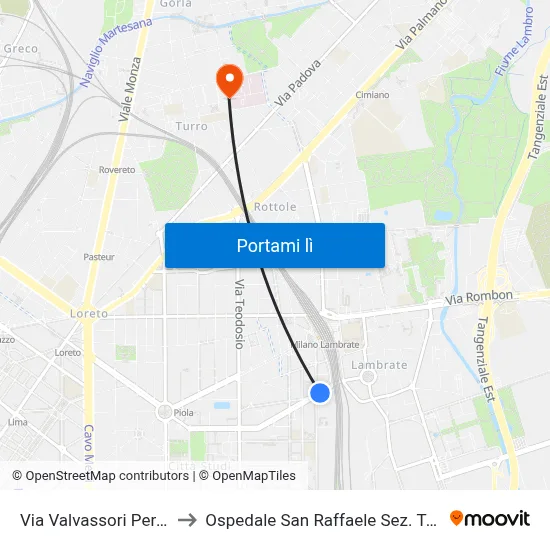 Via Valvassori Peroni to Ospedale San Raffaele Sez. Turro map