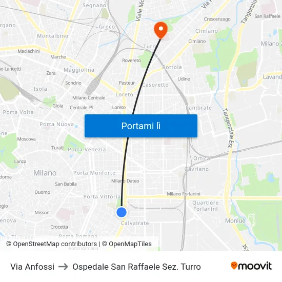 Via Anfossi to Ospedale San Raffaele Sez. Turro map