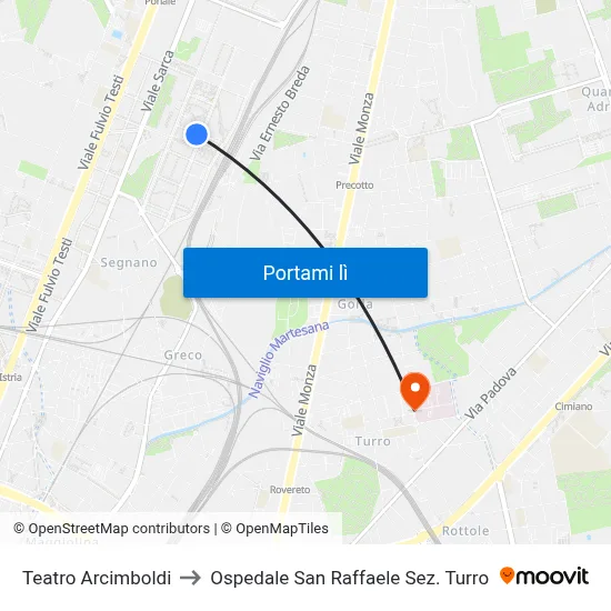 Teatro Arcimboldi to Ospedale San Raffaele Sez. Turro map