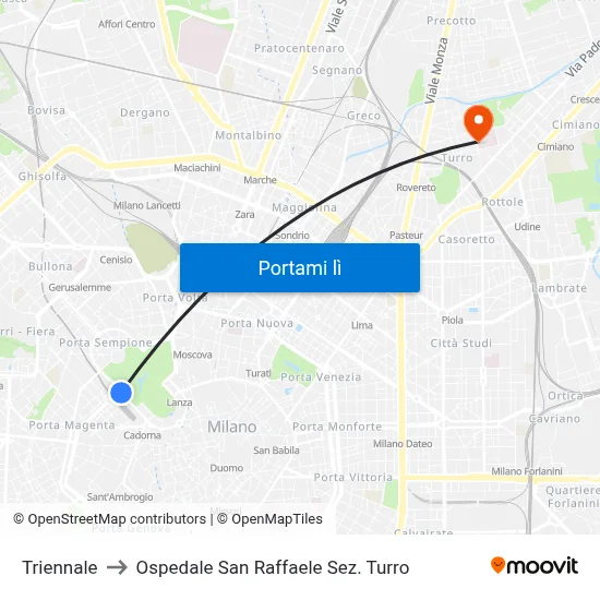 Triennale to Ospedale San Raffaele Sez. Turro map