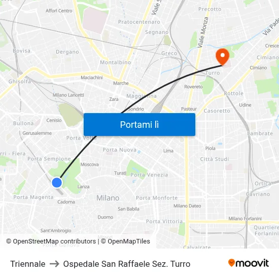 Triennale to Ospedale San Raffaele Sez. Turro map