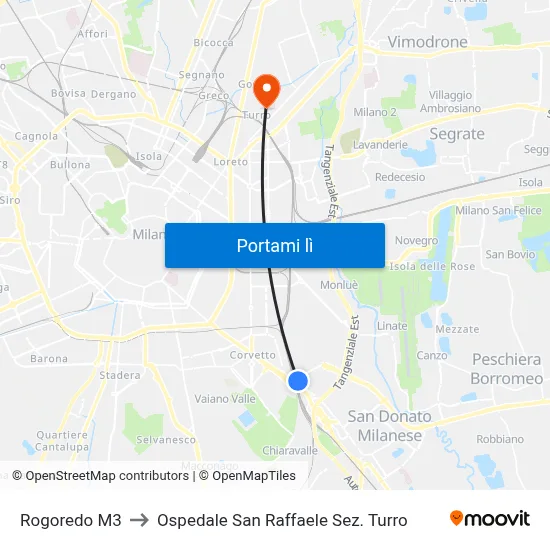 Rogoredo M3 to Ospedale San Raffaele Sez. Turro map