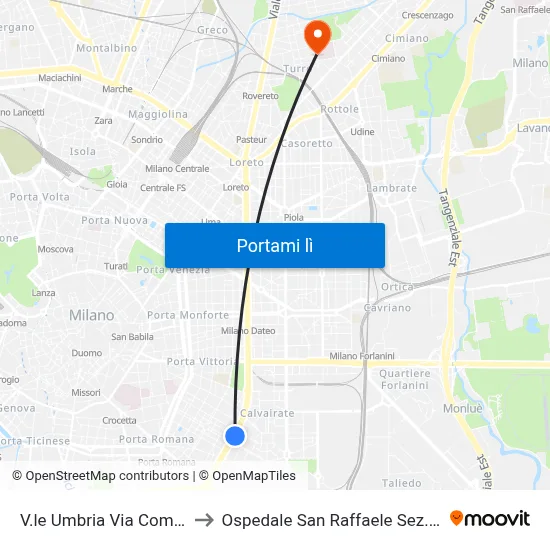 V.le Umbria Via Comelico to Ospedale San Raffaele Sez. Turro map