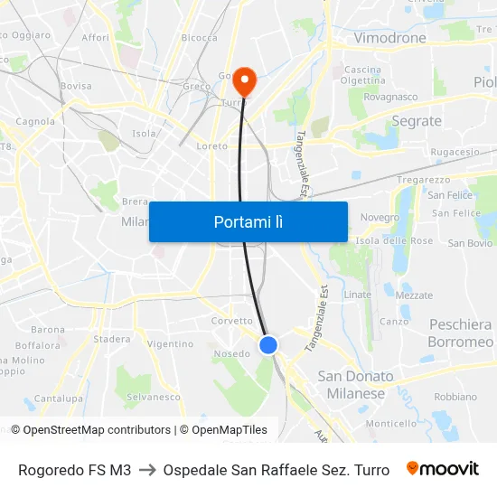 Rogoredo FS M3 to Ospedale San Raffaele Sez. Turro map
