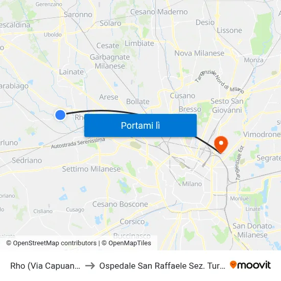 Rho (Via Capuana) to Ospedale San Raffaele Sez. Turro map