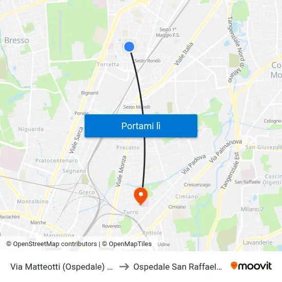 Via Matteotti (Ospedale) (Sesto S. G.) to Ospedale San Raffaele Sez. Turro map