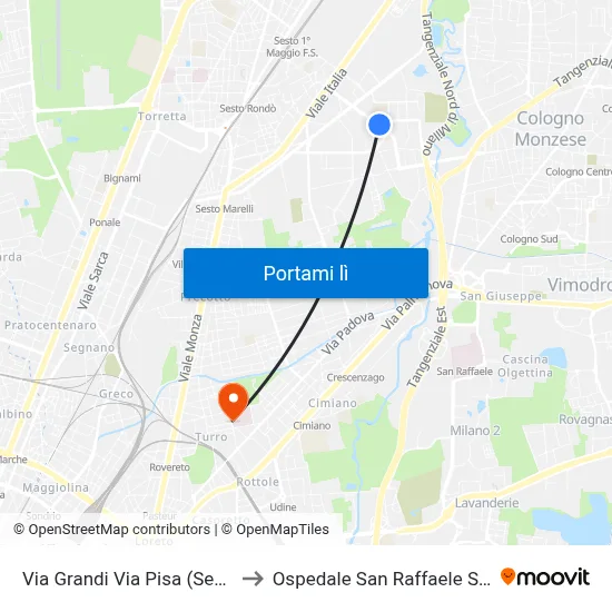 Via Grandi Via Pisa (Sesto S. G.) to Ospedale San Raffaele Sez. Turro map